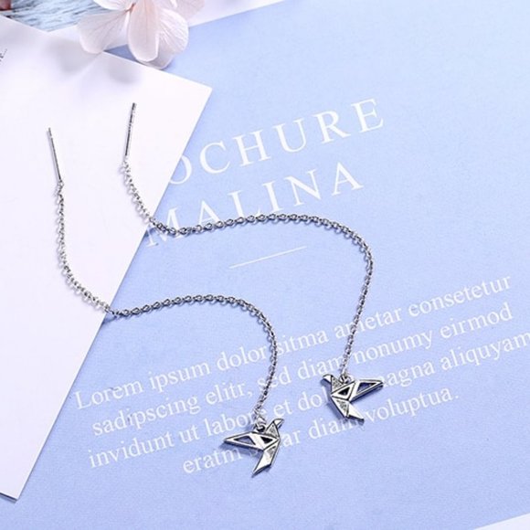 [Set of 2] 925 Sterling Silver Diamond Paper Crane - Picture 6 of 8